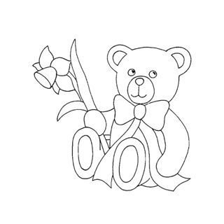 Teddy Bear with a Bow and Flower: A Coloring Delight