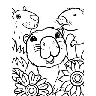 Capybara Companions in a Floral Wonderland