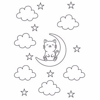 Moonlit Cat Dreams: A Night Among Clouds and Stars