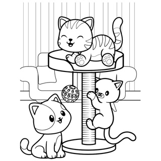 Playful Kittens on the Cat Tower