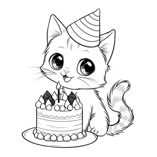 Birthday Celebration: Adorable Cat with Cake and Party Hat