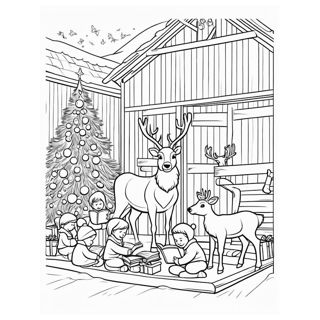 Enchanting Christmas Eve: Children and Reindeer by the Tree