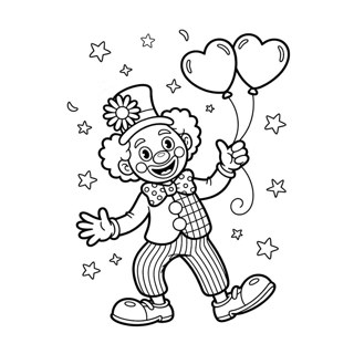 Joyful Clown with Heart Balloons - Coloring Fun