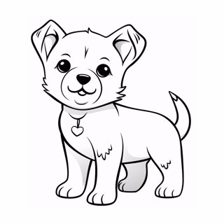 Cheerful Cartoon Puppy with a Heart Collar