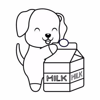 Happy Pup Enjoys a Drink of Milk