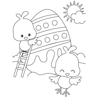 Chicks Decorating Easter Eggs