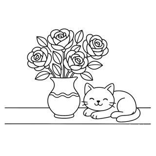 Serene Blooms: A Cat's Cozy Corner