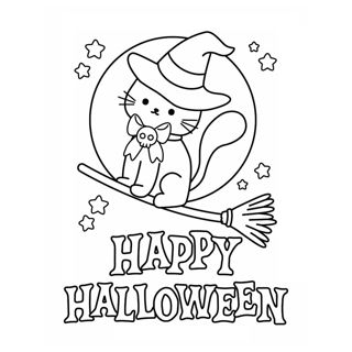 Whimsical Witchy Cat Wishes You a Happy Halloween!