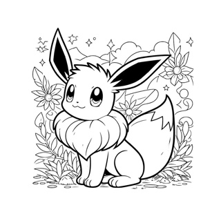 Eevee in a Floral Wonderland Coloring Page