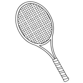 A single tennis racket with a crisscross string grid and a wrapped handle is positioned at a diagonal angle.
