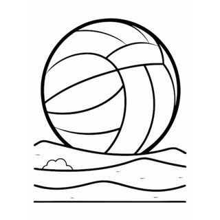 A volleyball rests on the wavy sand of a beach.